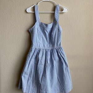 J. Crew Blue and White Striped Seersucker Apron Dress
